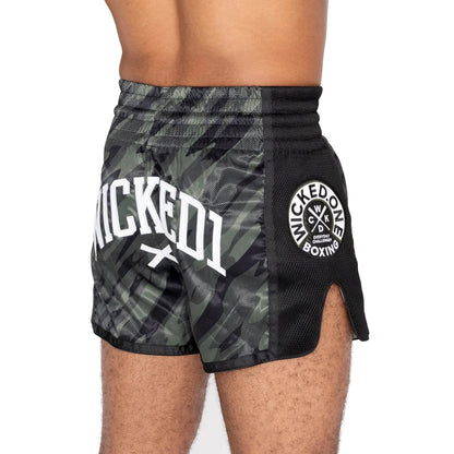 Wicked1 MUAY THAI SHORTS FURY BLACK/KHAKI