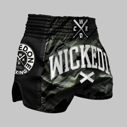 Wicked1 MUAY THAI SHORTS FURY BLACK/KHAKI