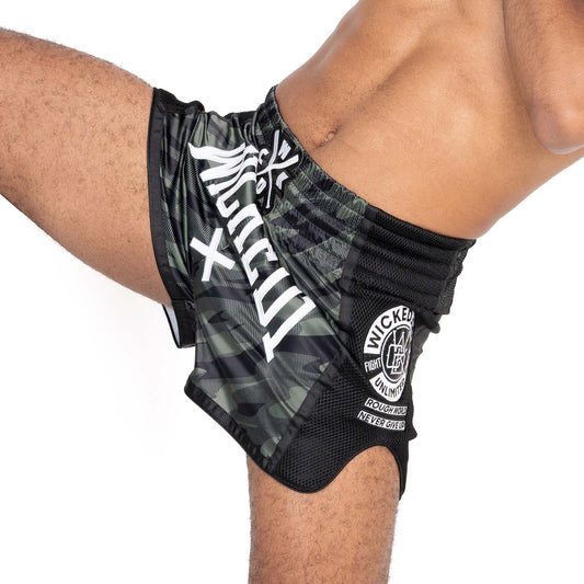 Wicked1 MUAY THAI SHORTS FURY BLACK/KHAKI